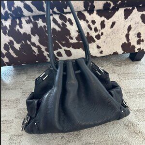 Cole Haan Black Pebbled Leather Drawstring Shoulder Bag Tote  Classic Cole Haan